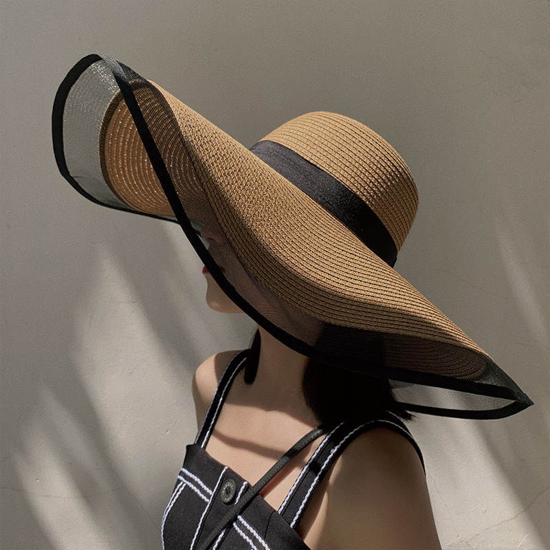 Bucket Hat Straw - Femmes chapeau de soleil grandes avant-toit